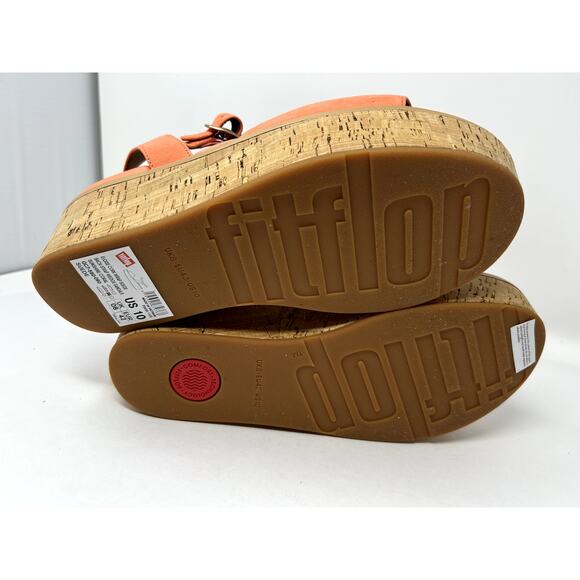 FitFlop Eloise Suede Wedge Sandals Coral Size US 10 Cork Wrap Back Strap Comfort - Picture 7 of 7